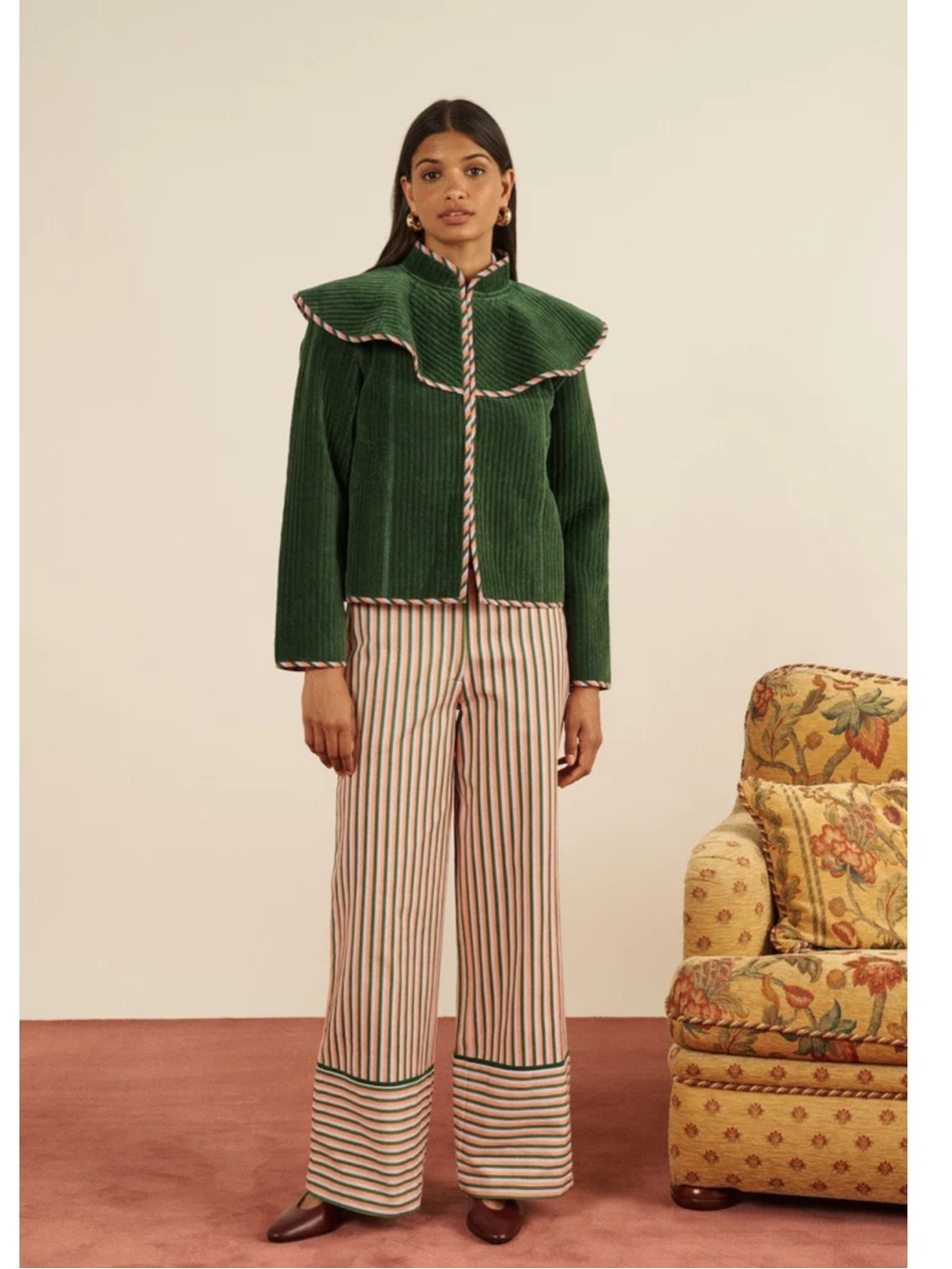 Maria de la Orden Green Corduroy Jacket with Contrast Trim - Women